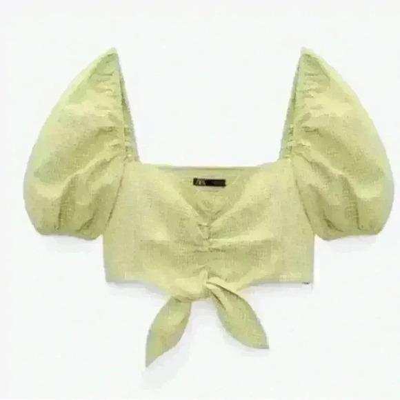 ZARA GINGHAM LIME GREEN CROP TOP size S - Picture 2 of 6